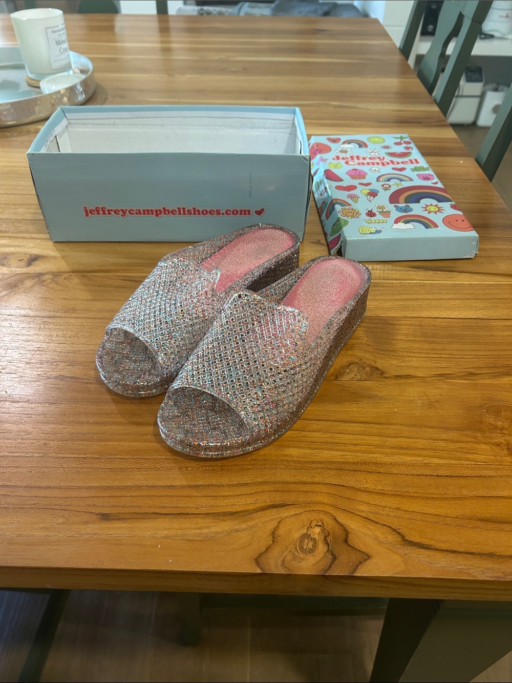 Jeffrey Campbell Multicolor Glitter Slide Mules